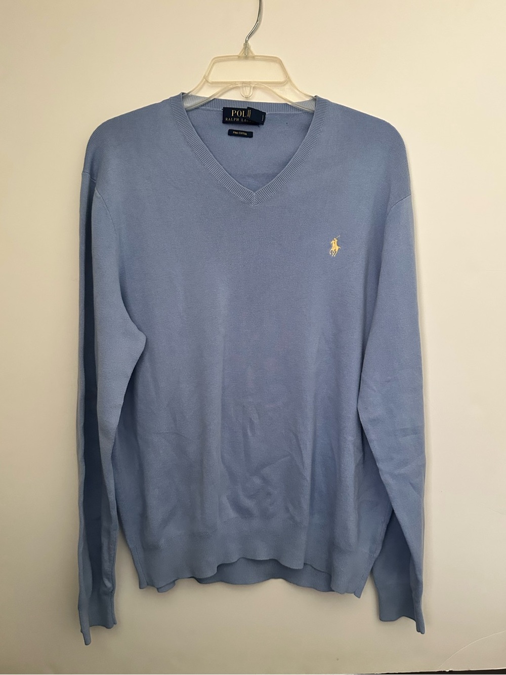 Polo Ralph Lauren Pima Cotton V-Neck Sweater Light Blue ~XL